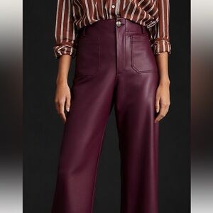 Anthropologie The Colette Wide Leg Burgundy High-Waisted Faux Leather Pants